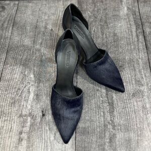 Vince Claire d'Orsay Pumps Navy Calf Hair Stiletto Heels NWOB [S6188]